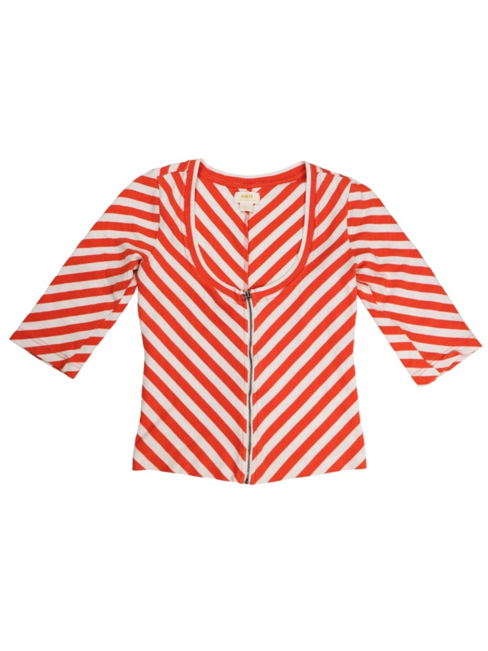 Maeve Anthropologie Orange White Striped Zip Front Top Women's XS